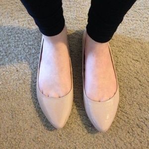 Nude studded pointed toe flats