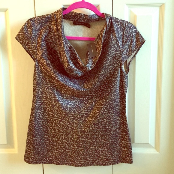 NWT Silk Eggplant/Cream Cowk Neck Top