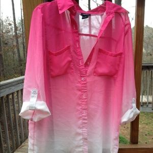 Pink boyfriend over shirt