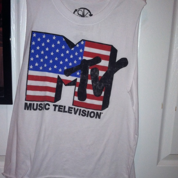 White MTV American Flag Muscle Tee