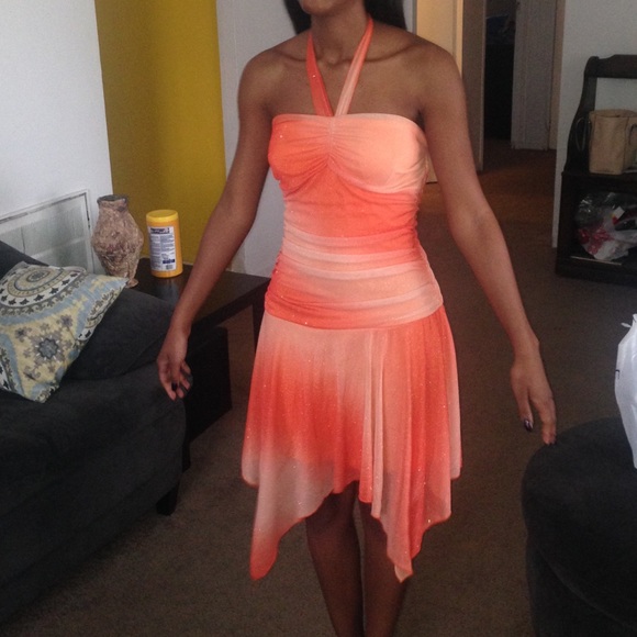 Orange Sparkle Halter Tie Dress - Picture 2 of 3