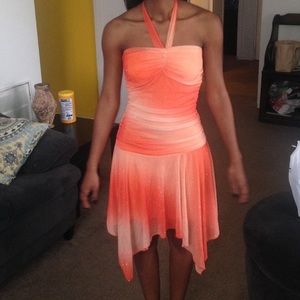 Orange Sparkle Halter Tie Dress
