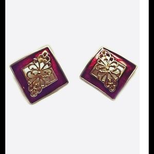 Vintage Burgundy and Gold Earrings