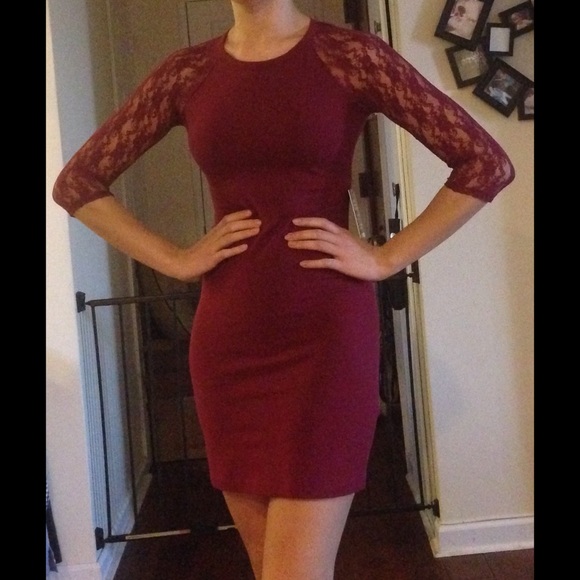NWT! EXPRESS Red Mini Dress w/ Lace Sleeves
