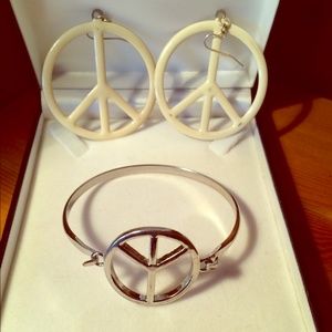 Peace Sign Earring and Bracelet Set