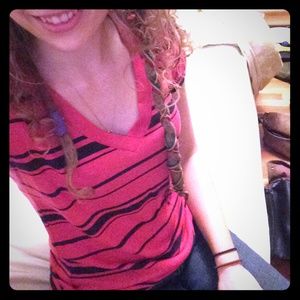 Red with black stripes V-neck
