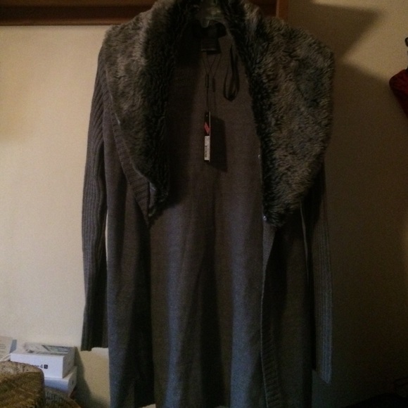 Kardashian Kollection faux fur grey cardigan
