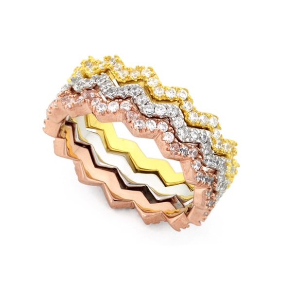 Sterling Silver Three Tones Cubic Zirconia Ring - Picture 2 of 7