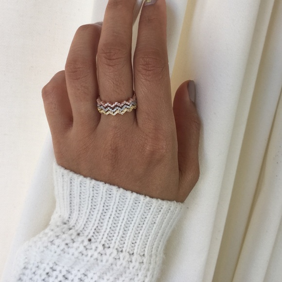 Sterling Silver Three Tones Cubic Zirconia Ring - Picture 4 of 7