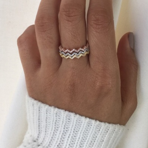 Sterling Silver Three Tones Cubic Zirconia Ring - Picture 3 of 7