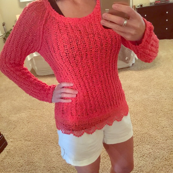 Anthropologie Open Knit Lace Bottom Sweater