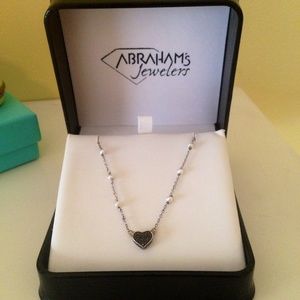 Black Diamond Necklace with pearls, silver chain.