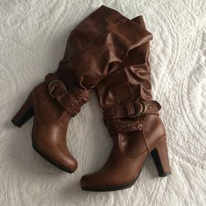 High Heel Brown Slouch Boots