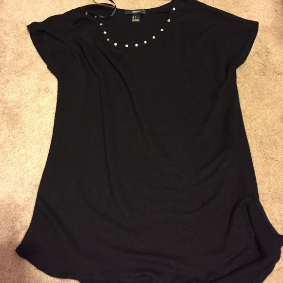 Rhinestone collard plain black shirt