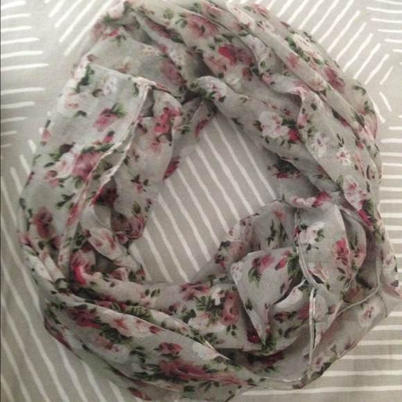 Accessories - Grey lightweight floral infinity scarf