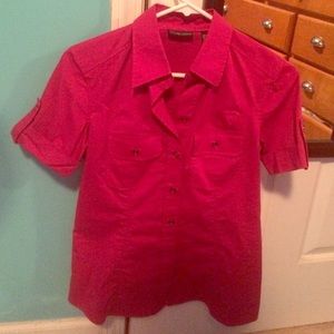 Fushia colored button up blouse