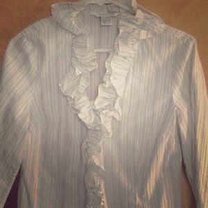 Black and white ruffled shirt. Large
