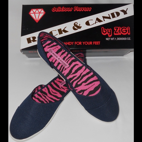 ZIGI Rock Candy For Your Feet Navy Pink Zebra Flat
