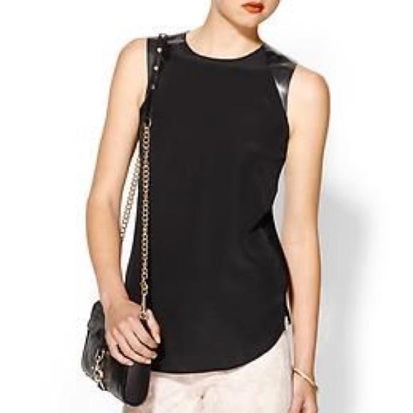 RPARE! PARKER TOP JERI SILK W/LATHER SZ S BLACK!