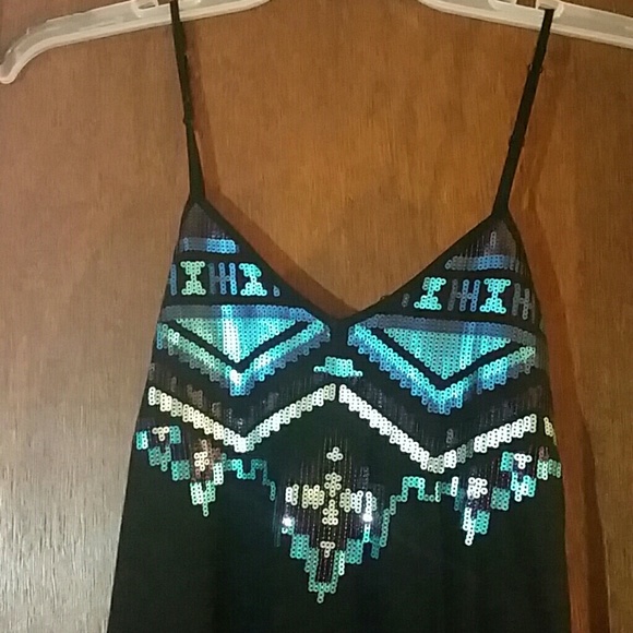 Express Black Dress with Blue Sequins Size XS - Picture 2 of 4