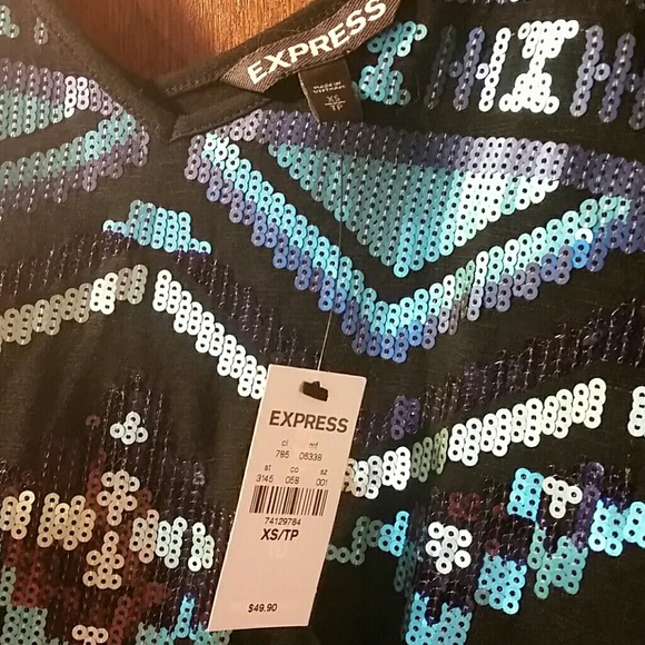 Express Black Dress with Blue Sequins Size XS - Picture 3 of 4