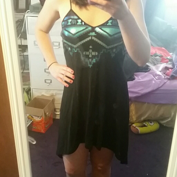 Express Black Dress with Blue Sequins Size XS - Picture 4 of 4