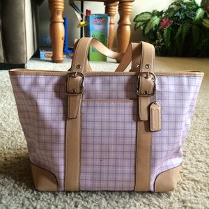 Authentic Pink Plaid Coach Bucket Bag