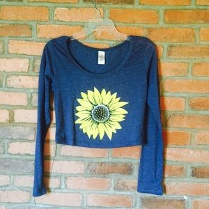 Long sleeve navy blue sunflower crop top