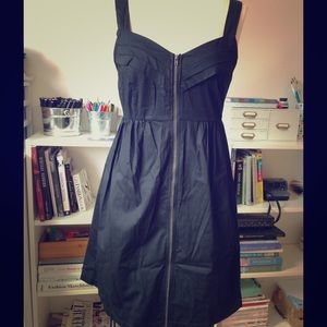 Black Cotton Zip Front Dress