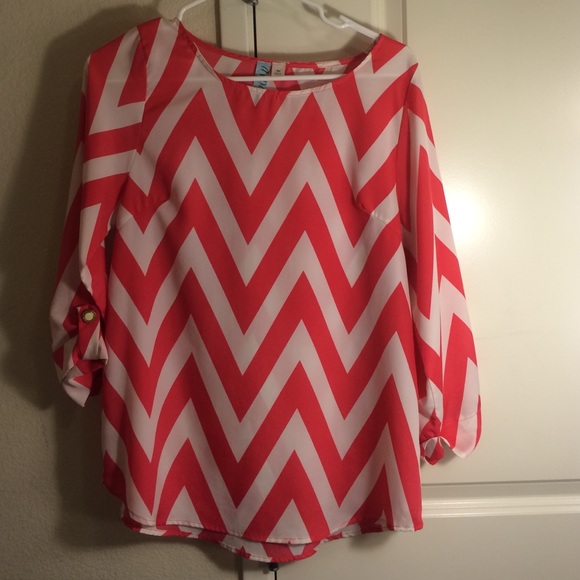 White & Pink Chevron Dressy Top