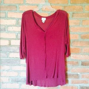 Long burgundy flowy shirt