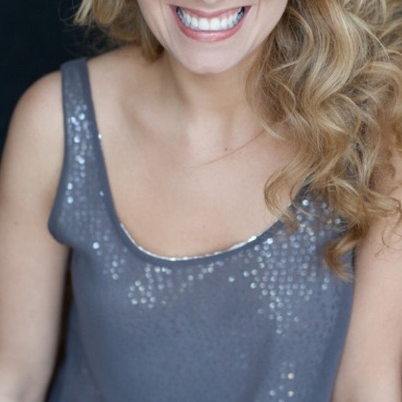 AQUA Bloomingdales Gray Chiffon w/ Sequins Tank