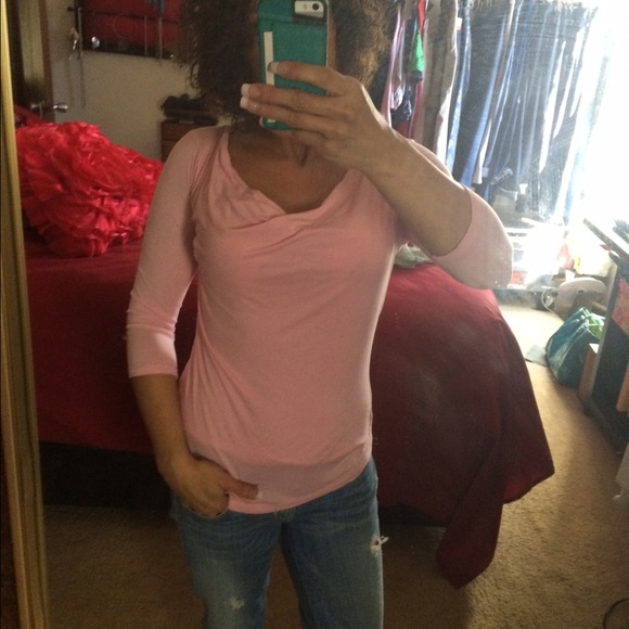 New York & co pink cow scoop neck