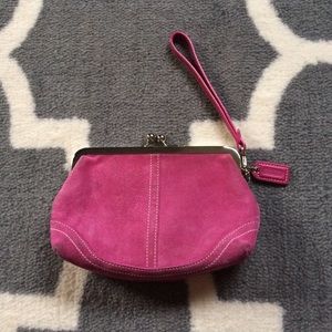 Coach pink suede clutch