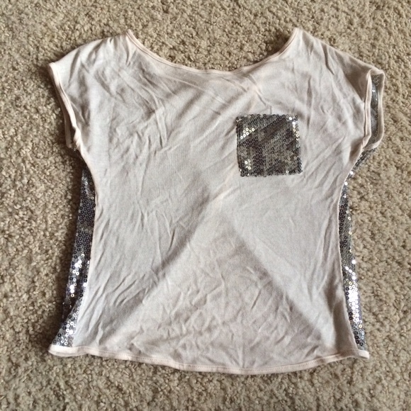 Cream Sequin Flyback Top