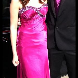 Flirt pink fuschia beaded prom ball gown dress