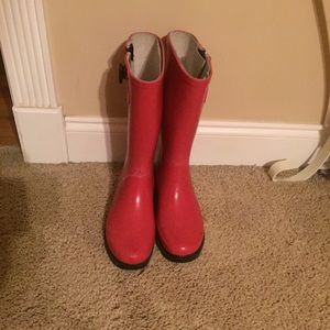 Pink rain boots