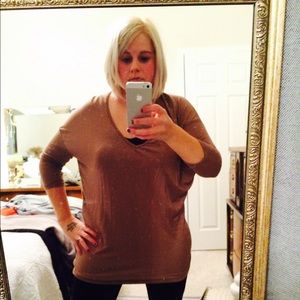 F21 taupe stretchy knit top