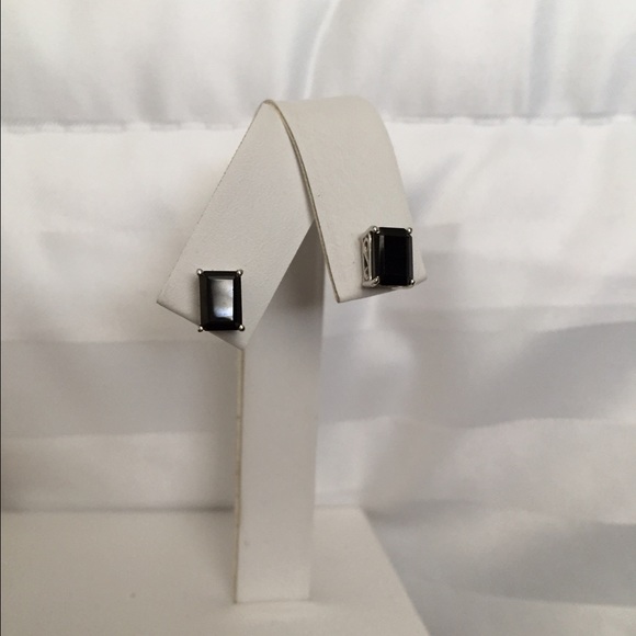 Black spinel emerald cut studs