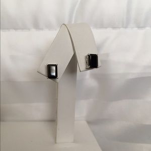 Black spinel emerald cut studs