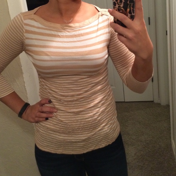 Nude and white striped 3/4 sleeve top