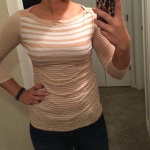 Nude and white striped 3/4 sleeve top