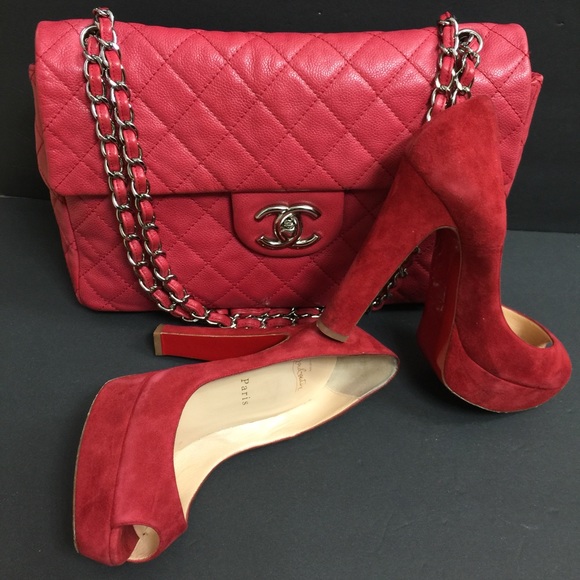 $895 CHRISTIAN LOUBOUTIN BIBI 140 VELOUR RED 37.5 - Picture 2 of 4