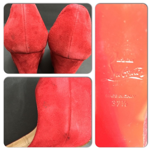 $895 CHRISTIAN LOUBOUTIN BIBI 140 VELOUR RED 37.5 - Picture 3 of 4