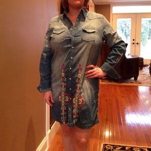 Washed Denim dress/top with embroidery detail