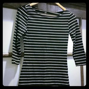 Boat Neck Shirt - Black and Light Pink Striped