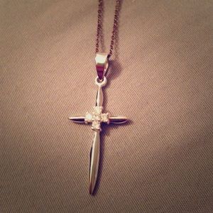 Silver cross necklace with diamond accent
