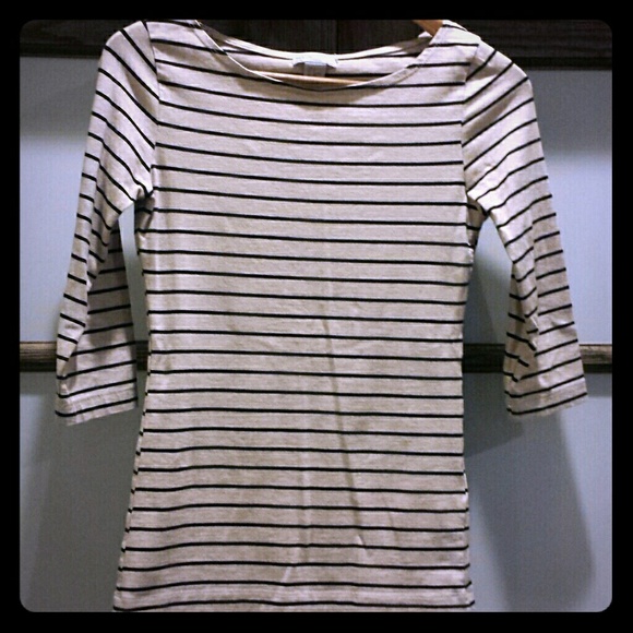 Boat Neck Top - Tan and Black Striped - Picture 1 of 2