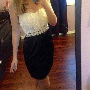 Strapless White Ruffle Top Formal Dress