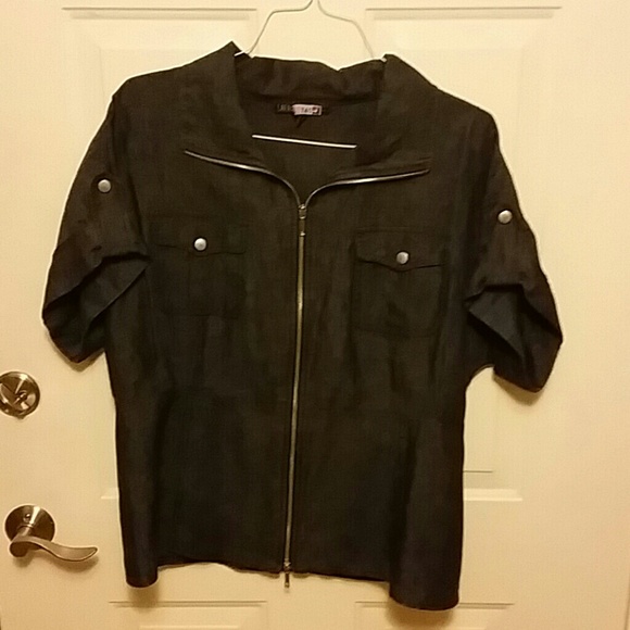 Denim zipper front top